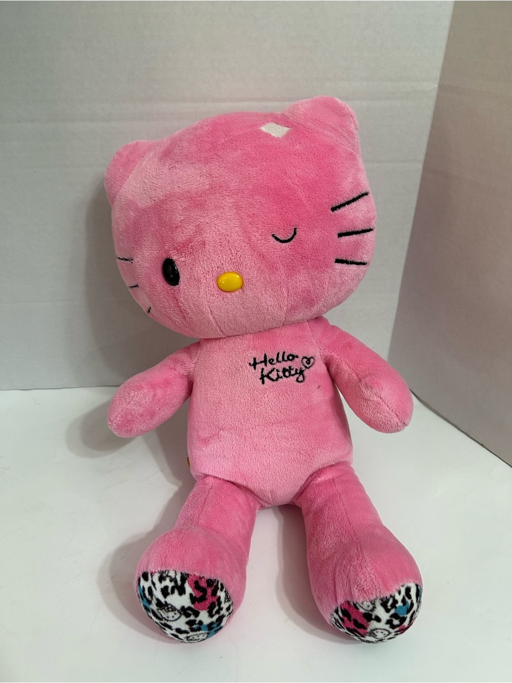 Ty Hello Kitty Plush - Bright Pink with Leopard Paw Accents